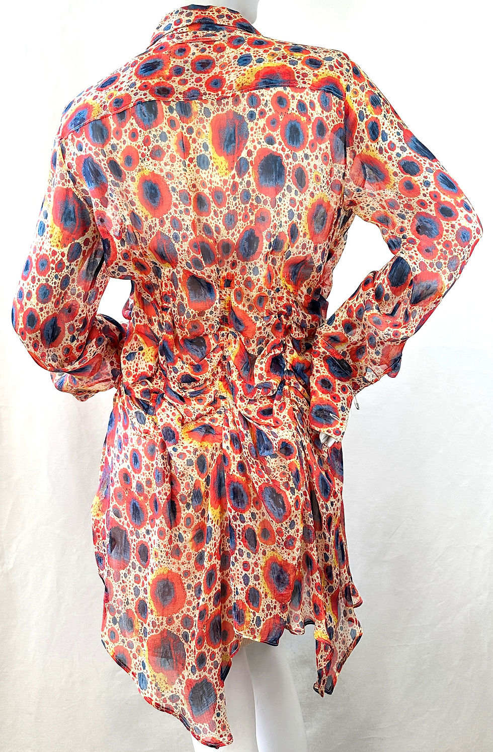Thumbnail: JEAN PAUL GAULTIER FEMME Silk Corset Blouse 12 Red Multi Abstract