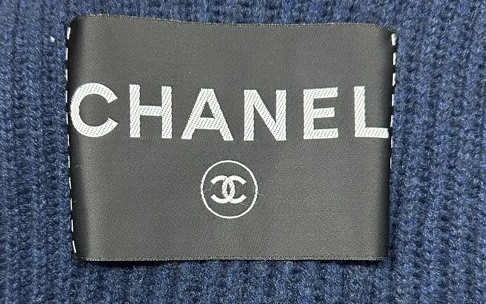 Thumbnail: CHANEL Plunging Neck Cashmere Knit Sweater Dress 38 Navy Logo 2008