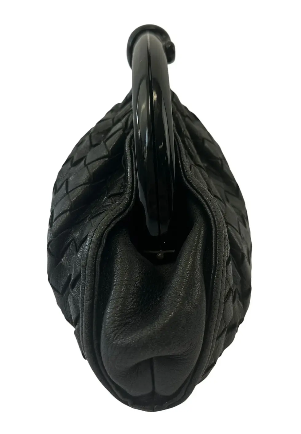 Thumbnail: Vintage BOTTEGA VENETA Intrecciato Leather Clutch Large Black Acrylic Trim RARE