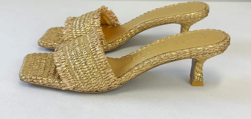 Miniatura: NEW CULT GAIA Ada Knit Straw Kitten Heel Sandals 37.5 Metallic Gold Open Toe