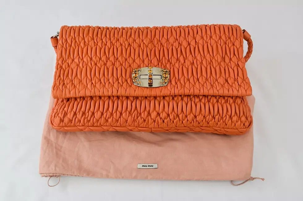 Miniatura: MIU MIU Iconic Crystal Nappa Shoulder Bag Pochette Papaya Silver Hardware Orange