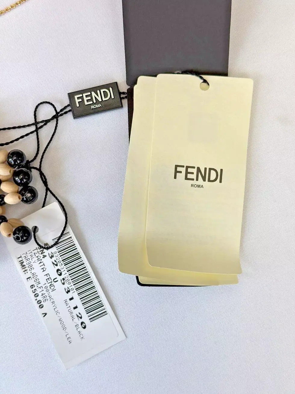 Miniatura: FENDI Micro Acrylic Wood Beaded Pico Baguette Charm Black Neutral Necklace