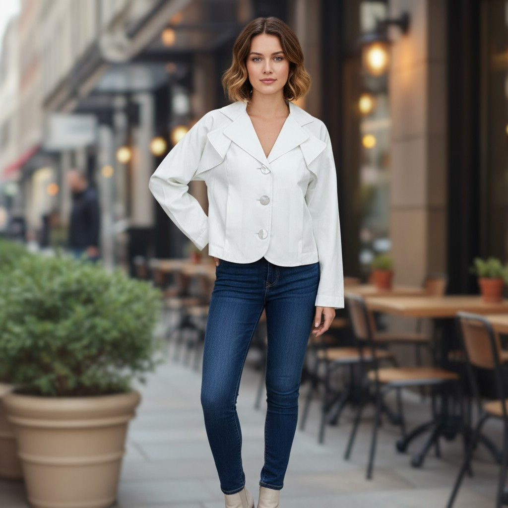 NWT GIORGIO ARMANI Cotton Silk Windbreaker Crop Jacket 36 White Collared Button