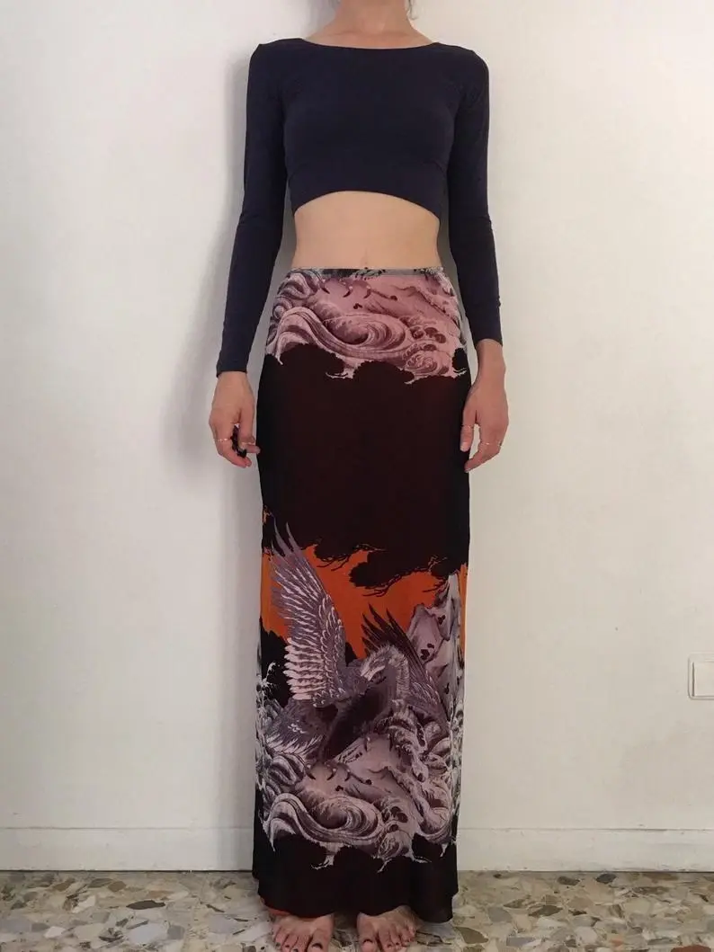 Miniatura: JEAN PAUL GAULTIER Japanese Hokusai Wave Eagle Mesh Tube Dress Medium M