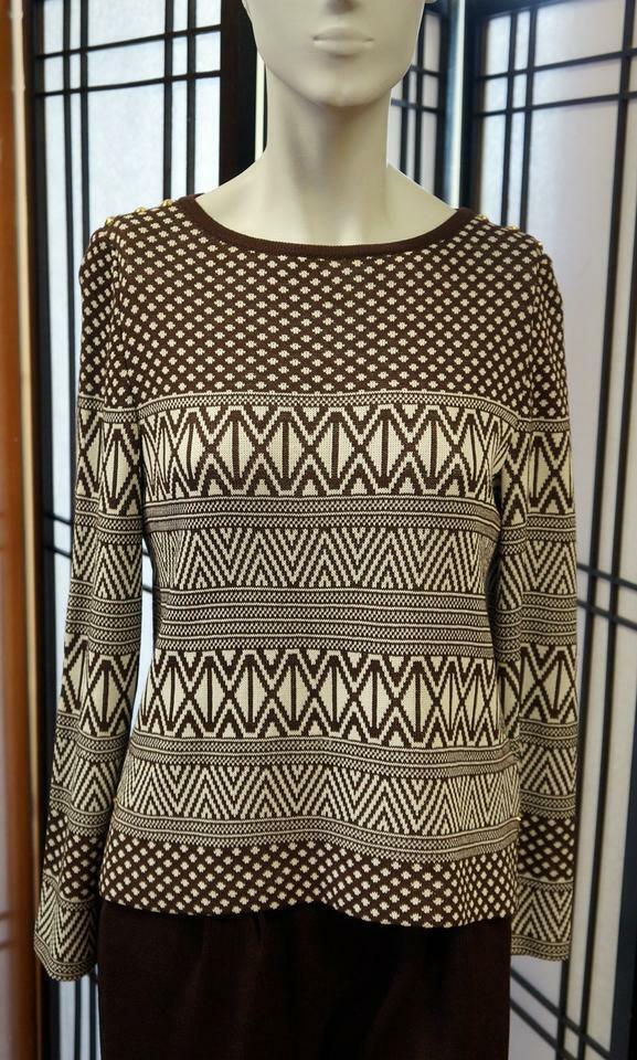 Hình thu nhỏ: ST. JOHN Bright White Santana Cocoa Brown Sweater Medium