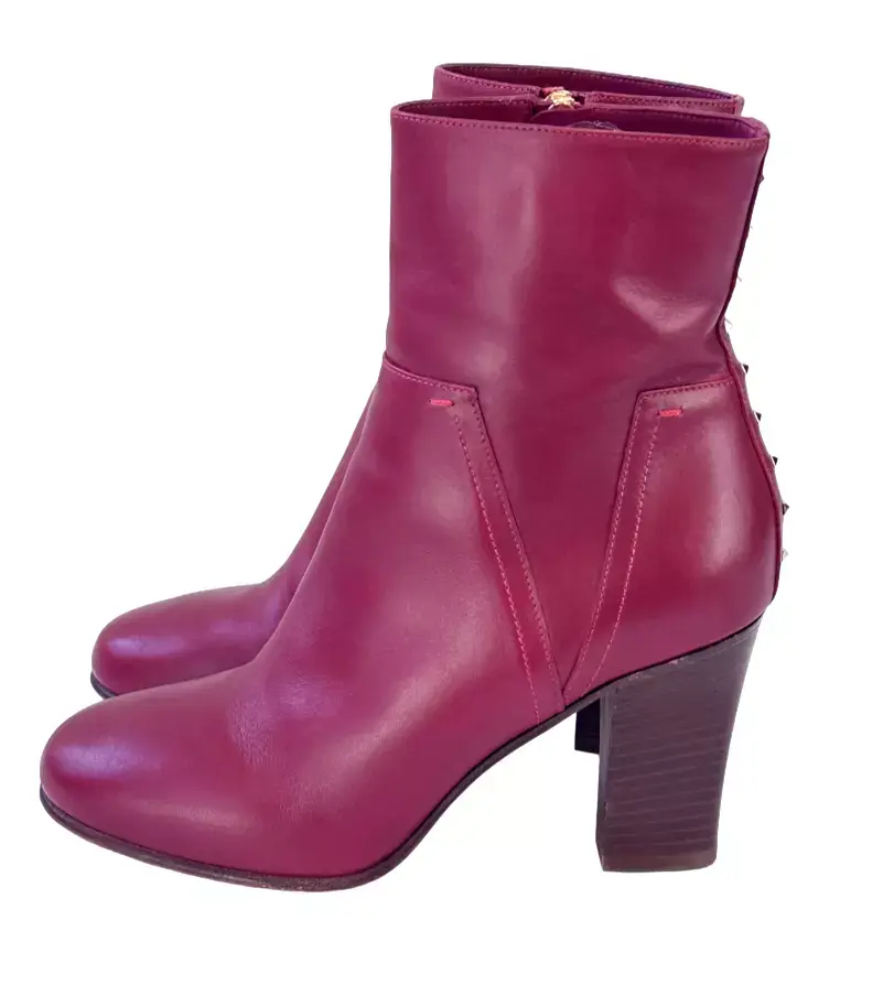 Hình thu nhỏ: VALENTINO Garavani Leather Mid-Calf Rockstud Ankle Boots 36.5 Dark Magenta 6.5