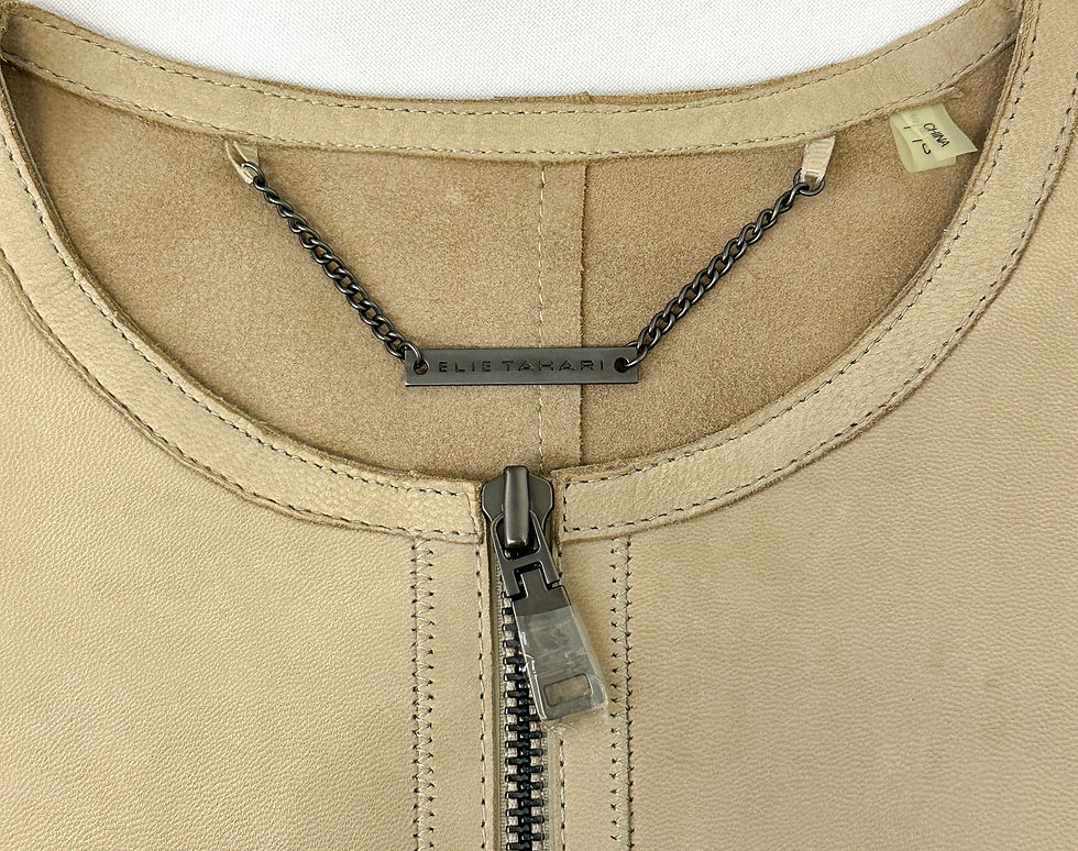 Miniatura: ELIE TAHARI Paulina Suede Techno Jersey Short Jacket Small Sand Tiered Fringe