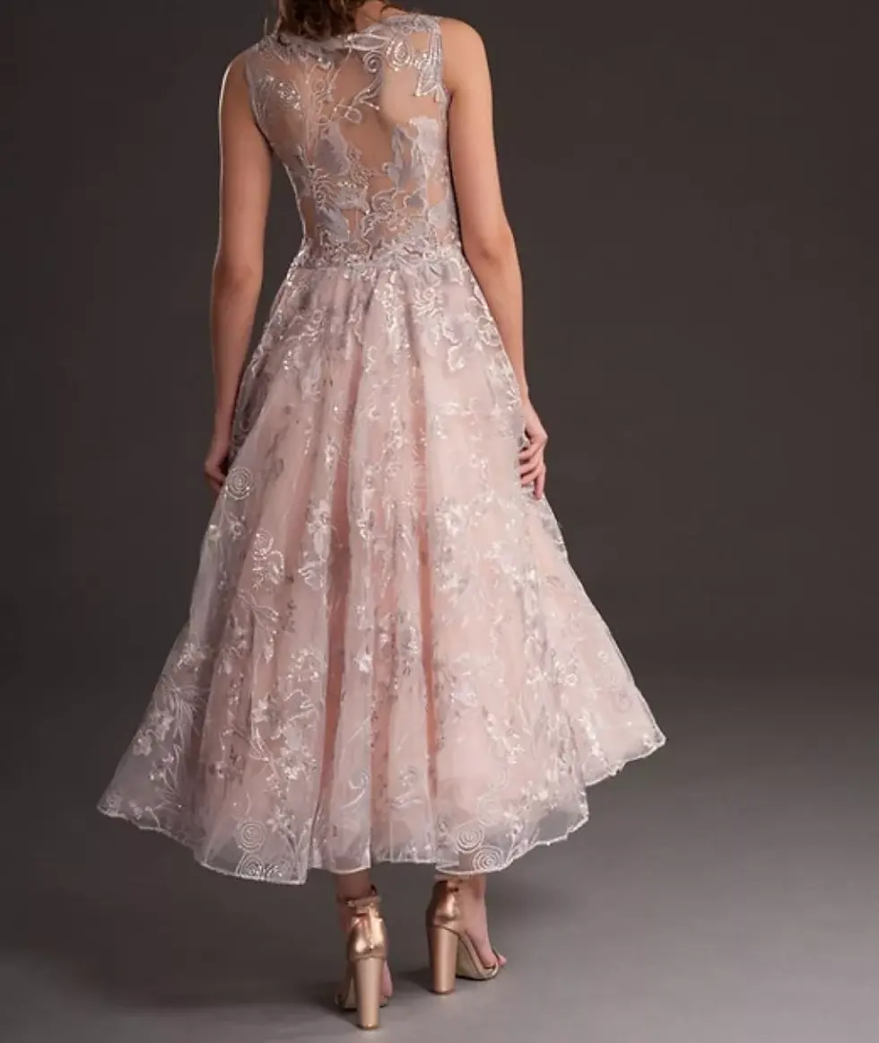 Miniatura: OLVI'S Haute Couture Lace Romantic A-Line Midi Dress 4 8 Pink Mauve OY9338