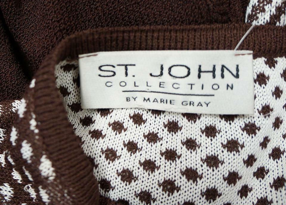 Thumbnail: ST. JOHN Bright White Santana Cocoa Brown Sweater Medium