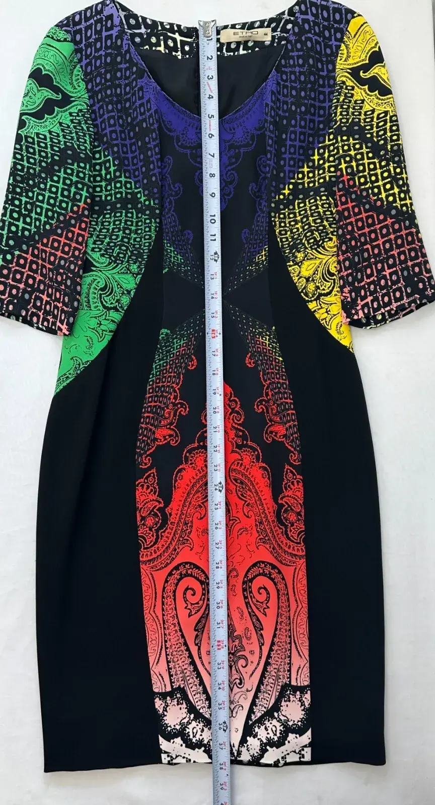 縮圖：ETRO Black Multicolor Paisley Print Sheath Dress 3/4 Sleeve Back Zip 44 8