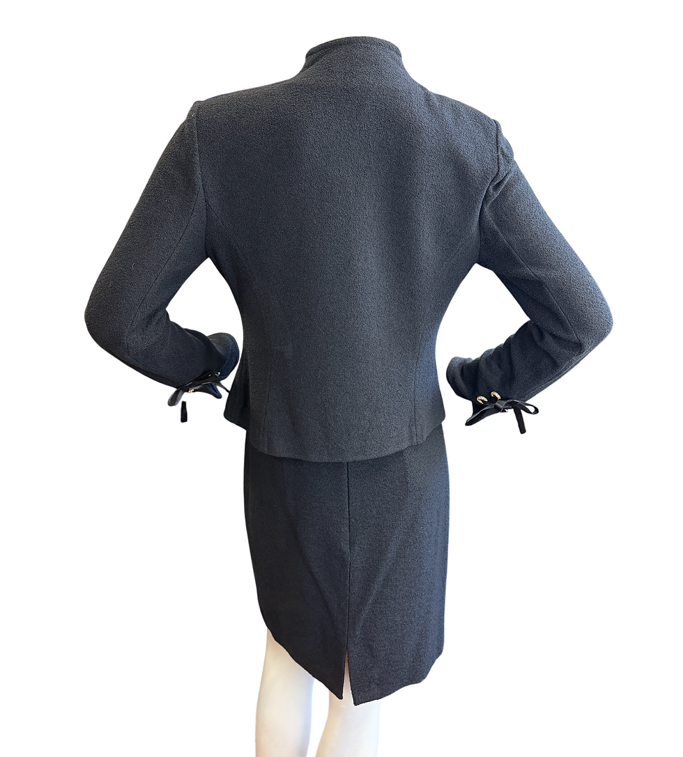 Hình thu nhỏ: ST. JOHN 2PCS Jacket Skirt Suit 8 6 Black Knit Embellished Ribbon Tweed