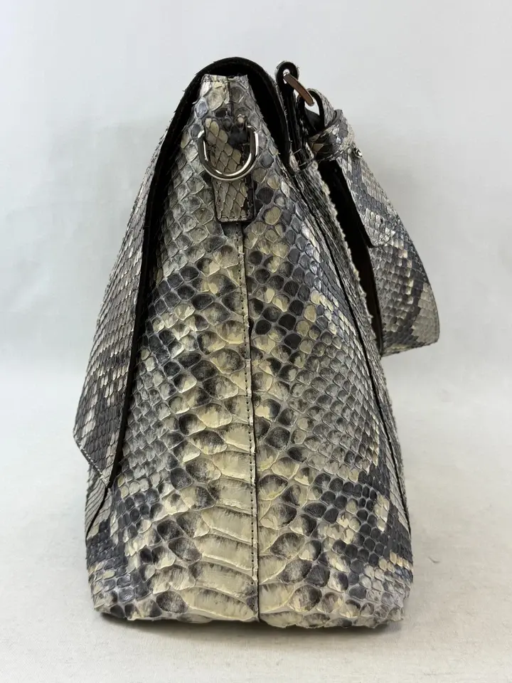Thumbnail: VERO PITONE Genuine Python Snakeskin Leather Satchel Bag Large Multicolor Tote