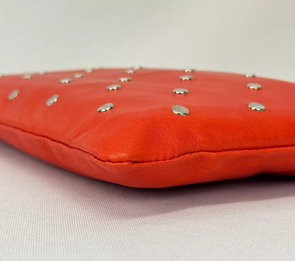 Thumbnail: CLARE V. Soft Leather Clutch Orange Pouch Medium Silver Studded Logo Zipper