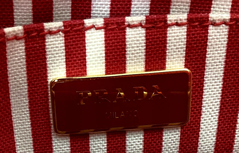 Miniatura: PRADA Canapa Canvas Small Red Logo Print Two Way Tote Striped Strap Crossbody