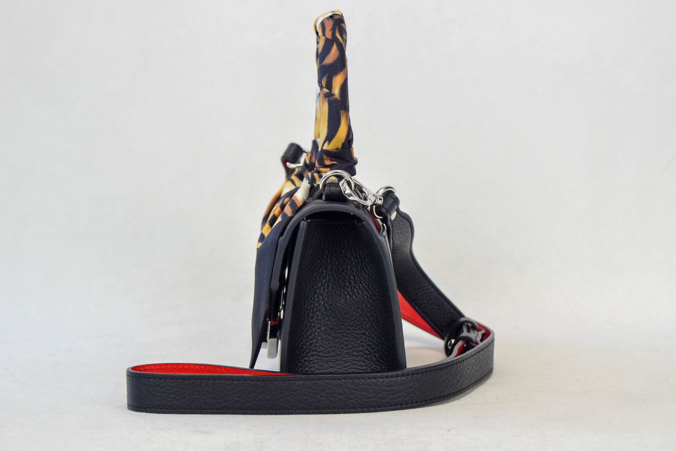 Thumbnail: CHRISTIAN LOUBOUTIN Elisa Leather Printed Silk Scarf Top Handle Shoulder Bag