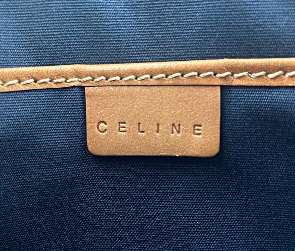Miniatura: CELINE C Macadam Monogram Blue Embossed Suede Beige Leather Tote Bag VINTAGE