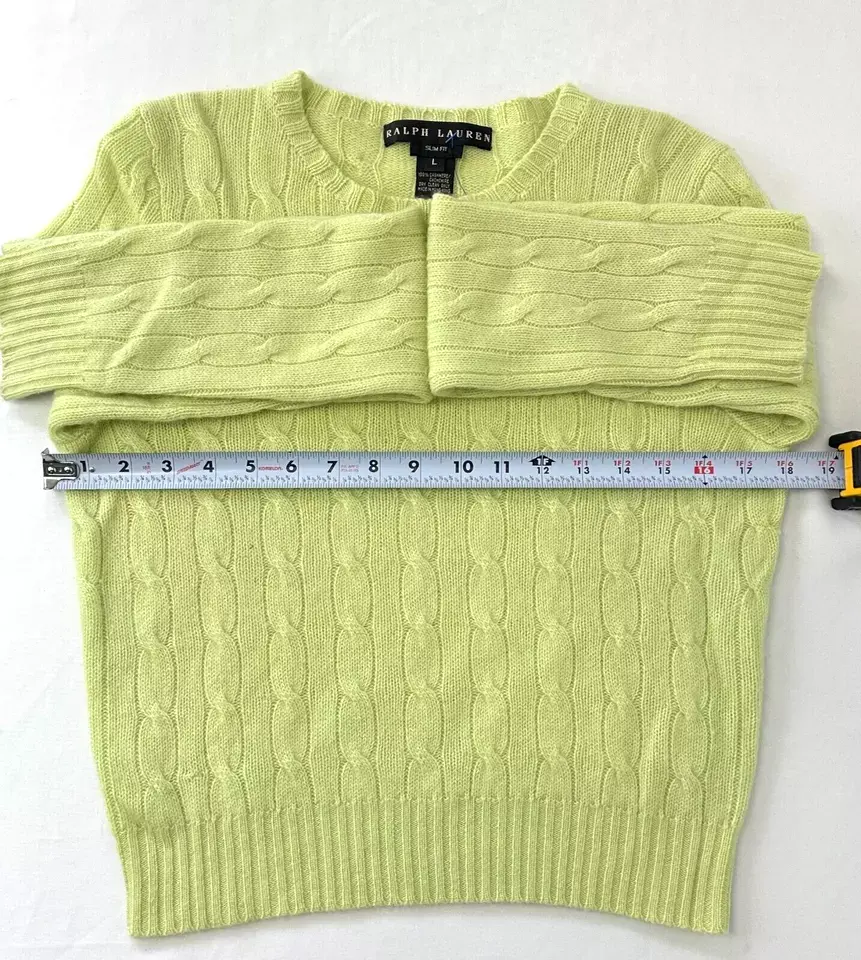 Hình thu nhỏ: RALPH LAUREN Chartreuse Green Sweater Slim Fit Cable Cashmere Knit Large Womens