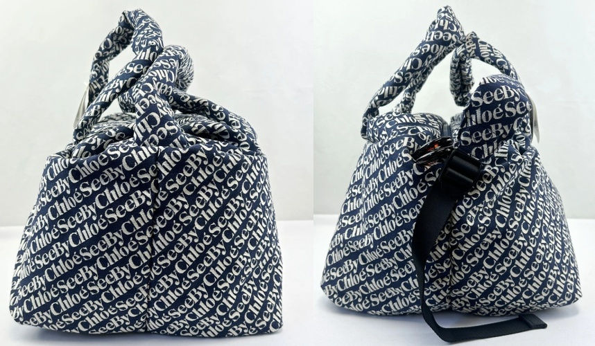 Miniatura: SEE BY CHLOE Tilly Shopper Tote Bag Weekender Large Royal Navy Canvas Logo NEW