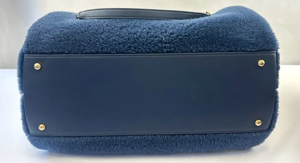 Hình thu nhỏ: CHANEL Deauville Shearling Tote Shopping Bag Large Navy Gold Hardware CC NEW