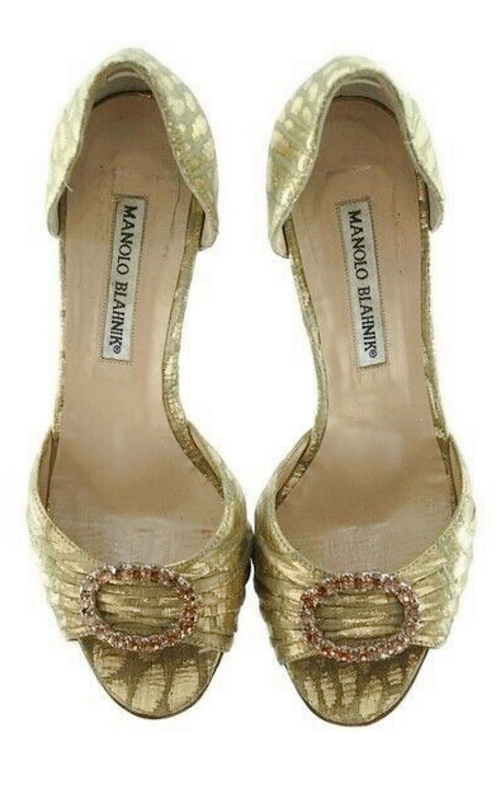Hình thu nhỏ: MANOLO BLAHNIK Gold Animal Spotted Sedaraby D'orsay Open Toe Pumps 37.5 6