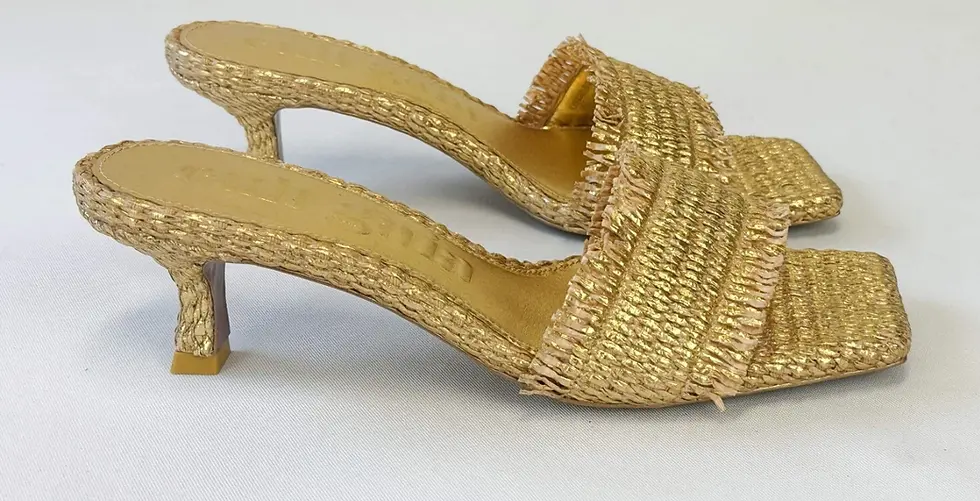 Miniatura: NEW CULT GAIA Ada Knit Straw Kitten Heel Sandals 37.5 Metallic Gold Open Toe