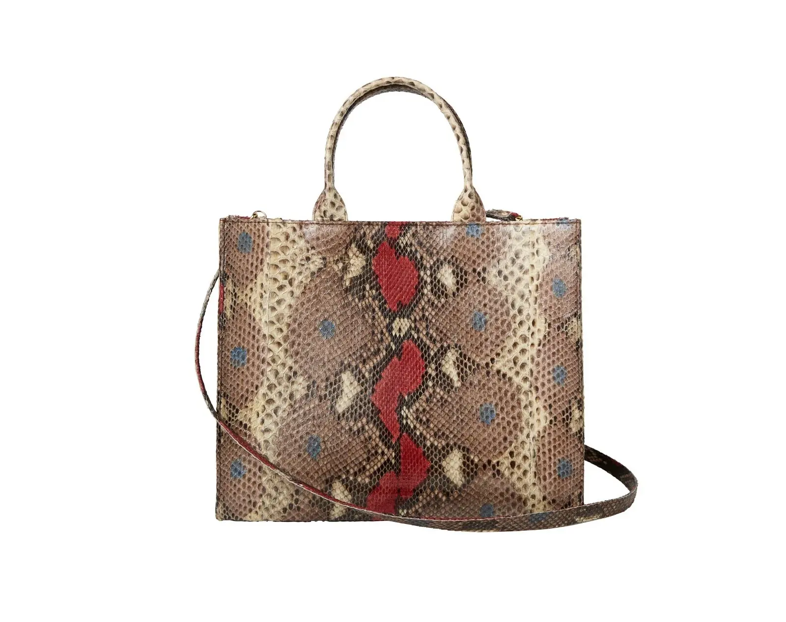 NEW SARAH STEWART Adele Python Snakeskin Leather Tote Bag Large Red Multi Purse