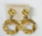 Thumbnail: ST. JOHN Signed Gold Tone Floral Dangling Drop Earrings 22K Gold Plated