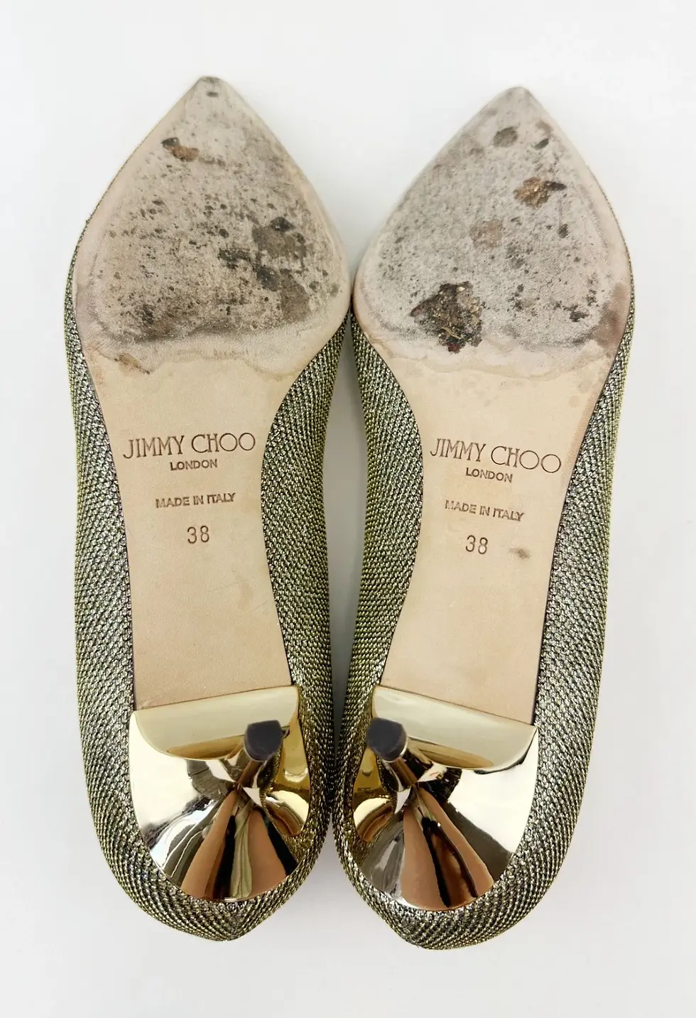 Miniatura: JIMMY CHOO Aza Lame Pointed Toe Kitten Heel Pumps 38 Light Bronze Gold Glitter
