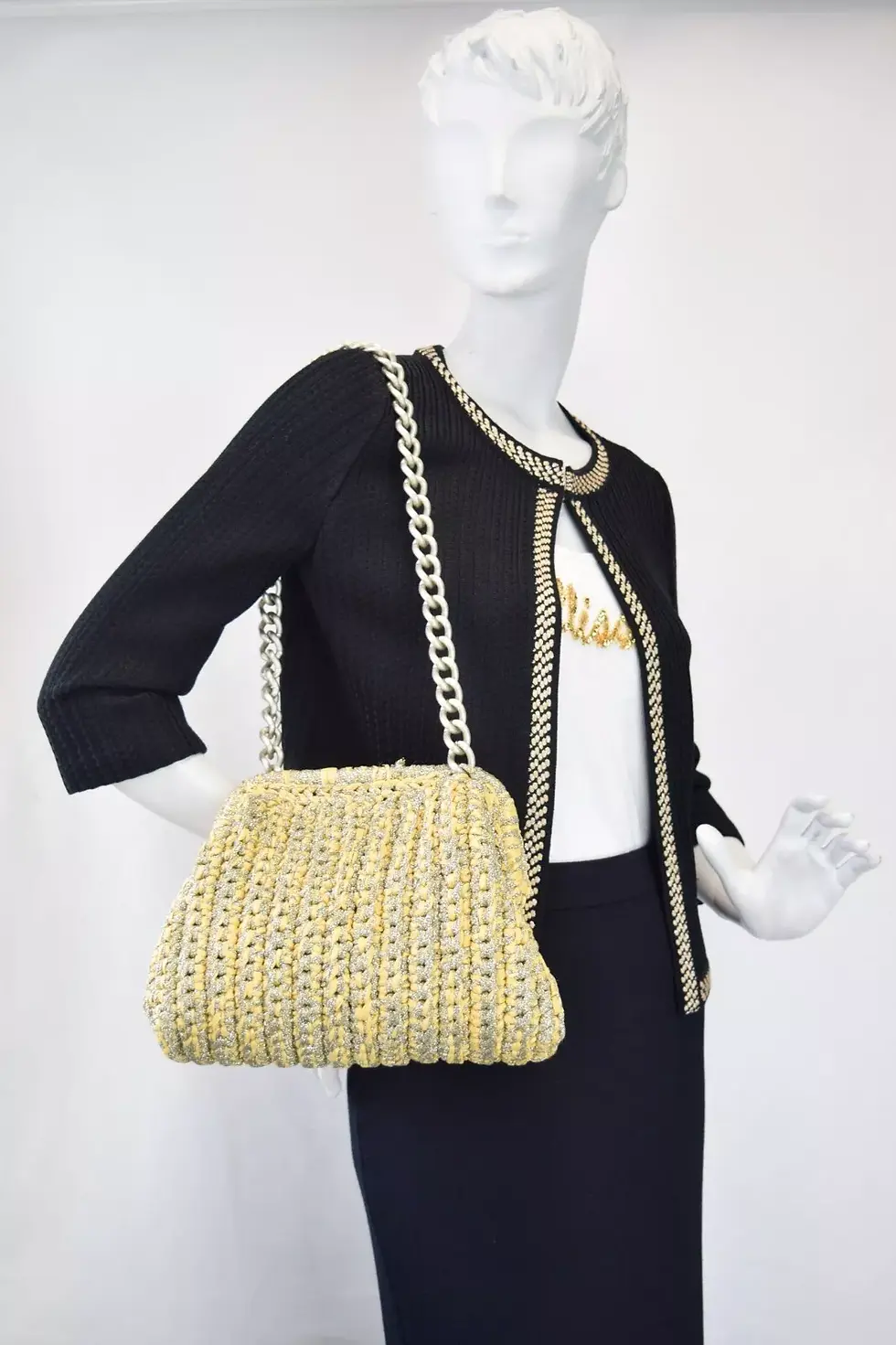 Miniatura: LORENZA GANDAGLIA Tum RL Lurex Raffia Doctor Bag Clutch Medium Yellow Silver