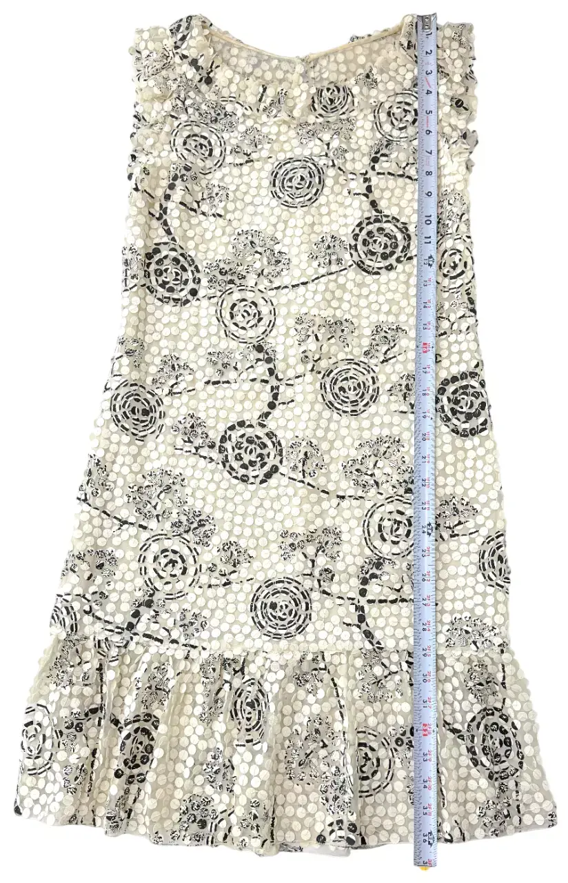 縮圖：Vintage CHANEL Silk Dress 38 FR White Black Spring 2001 Floral US 6 Embroidered