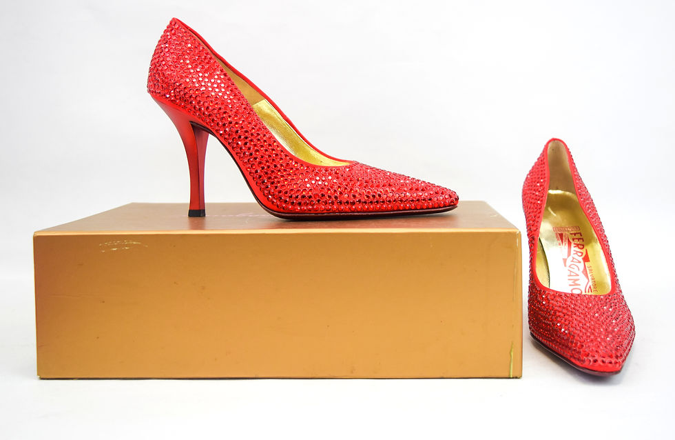 Thumbnail: SALVATORE FERRAGAMO Satin Pumps 7 Red Crystal Rhinestone Embellished