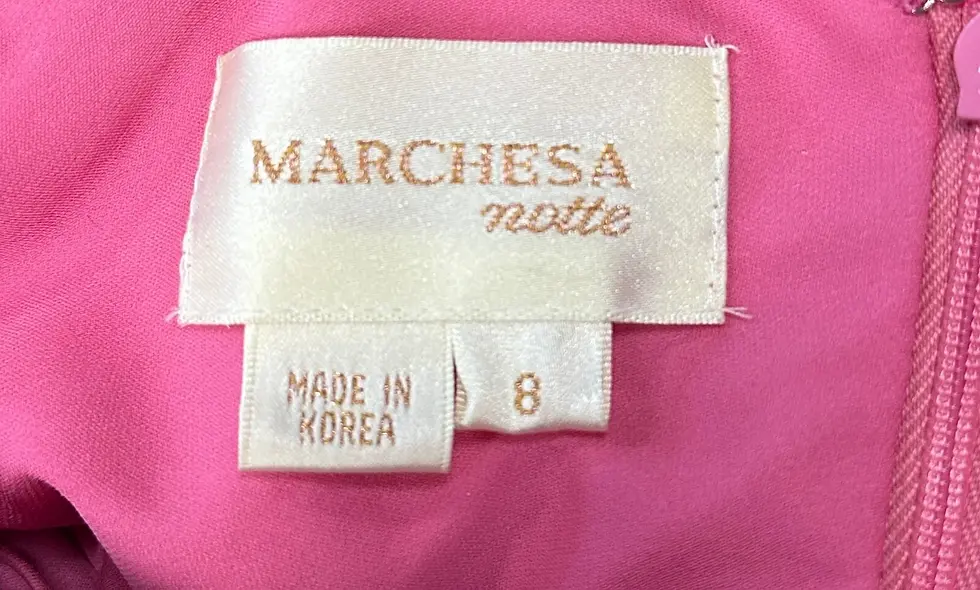 Miniatura: MARCHESA NOTTE Silk Grecian Evening Long Gown 8 Pink Gold Embellished Sequin