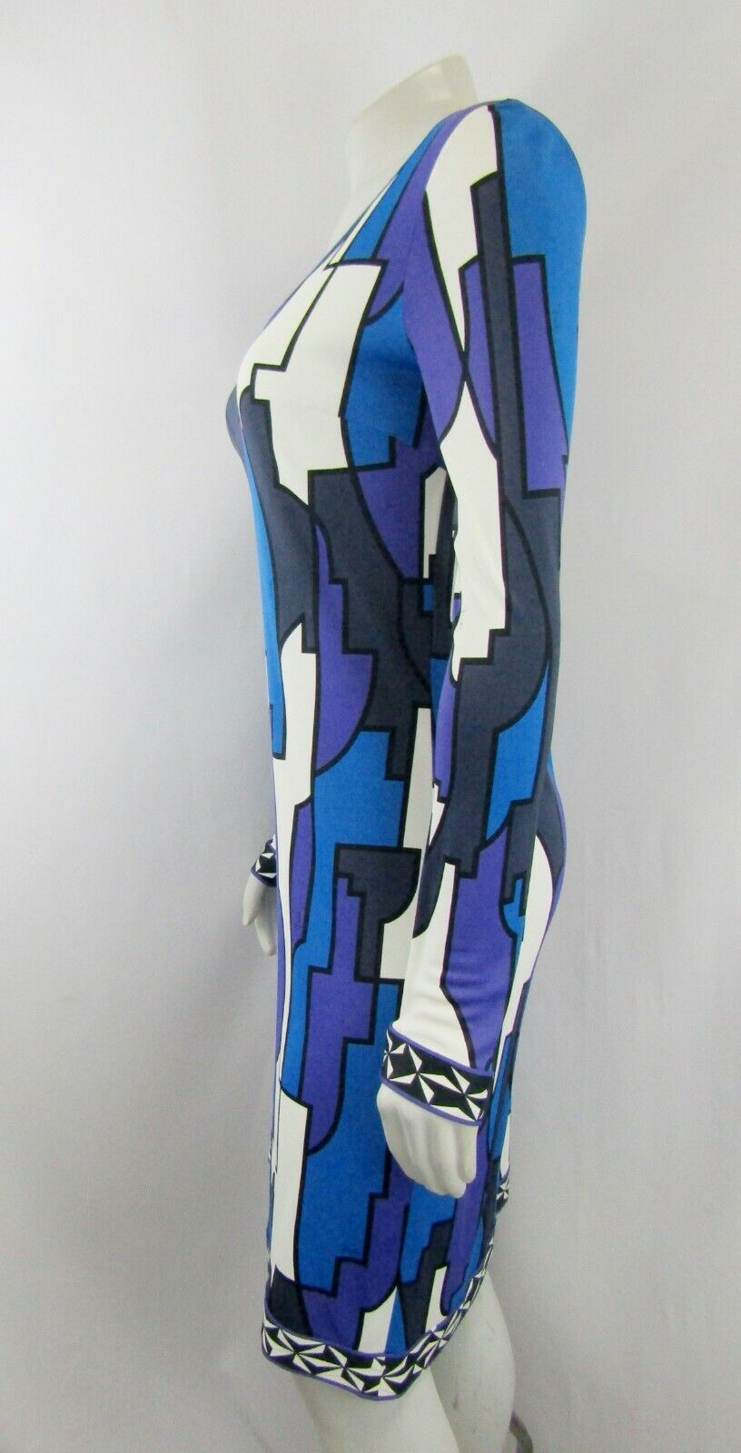 Hình thu nhỏ: EMILIO PUCCI Blue Multi color Long Sleeve Geometric Logo Print Tunic Dress 6 Sm