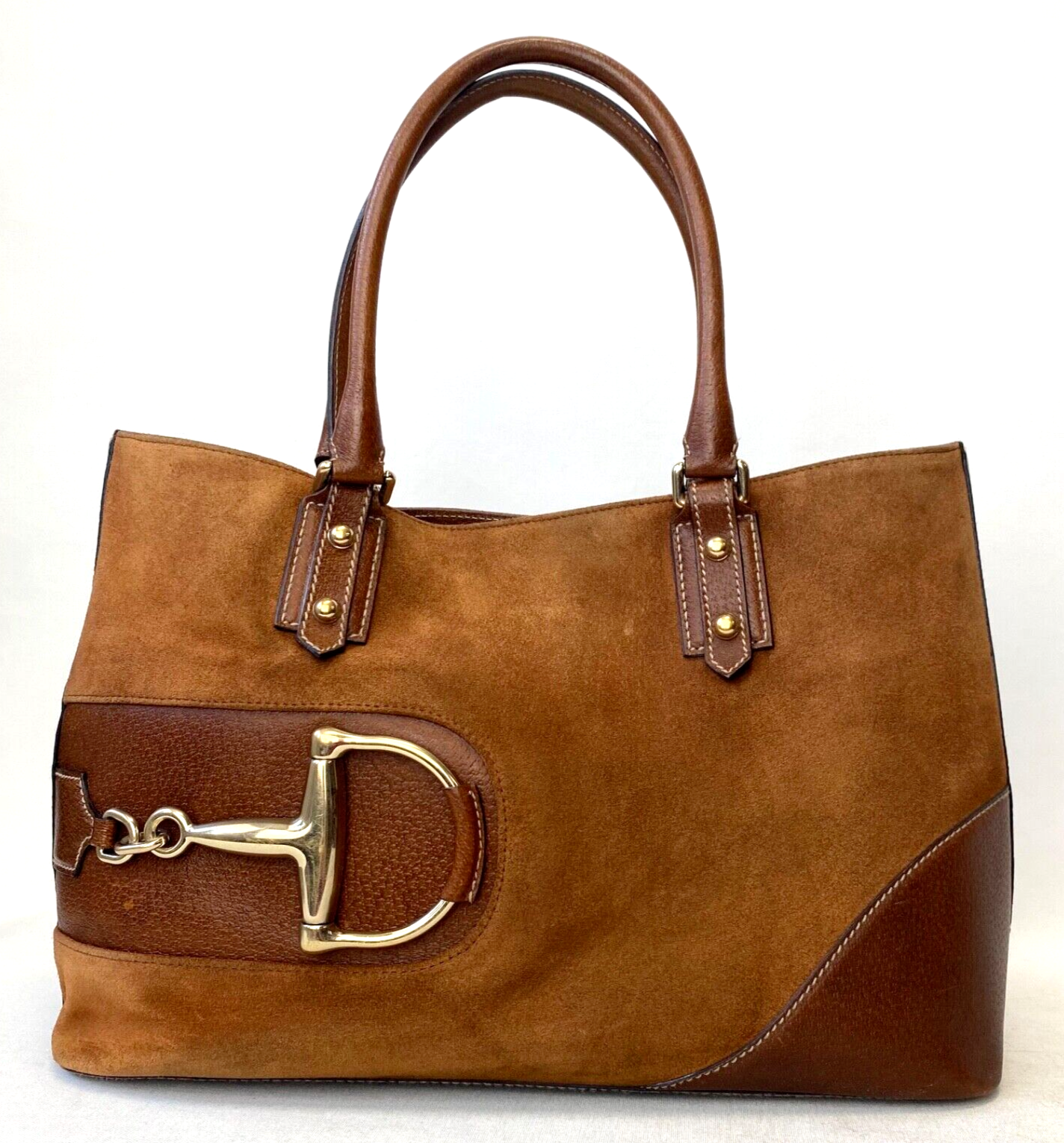Vintage GUCCI Hasler Horsebit Brown Buckle Suede Tote