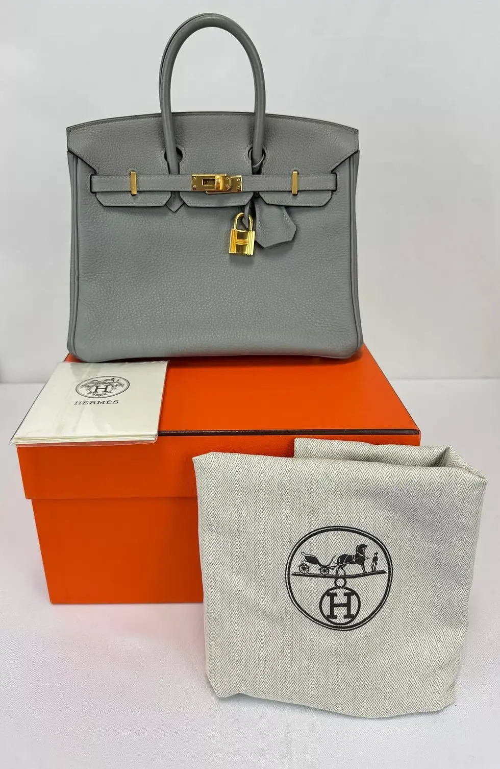 Hình thu nhỏ: HERMES Togo Leather Birkin 25 Handbag Small Gris Mouette Gold Hardware Satchel