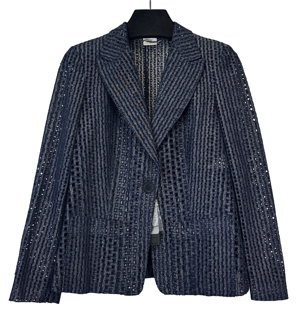 縮圖：NWT LES COPAINS Jacket Blazer 42 Denim Indigo Cotton Linen Hole Cutout Small