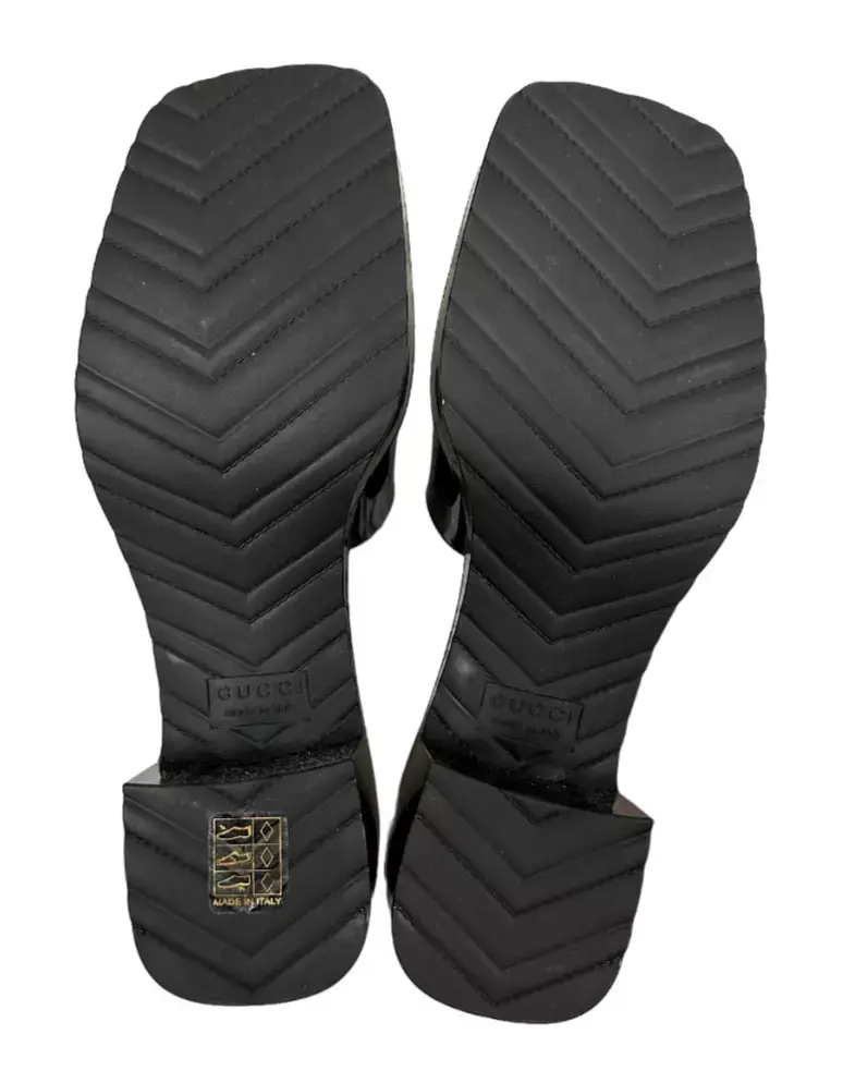 Thumbnail: GUCCI Women's Block Heel Platform Logo Slide Sandals Black Rubber Slip On 37