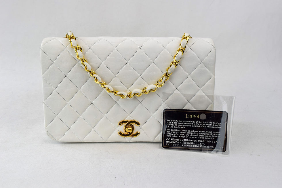 Miniatura: CHANEL Lambskin Leather Full Flap Shoulder Bag Small White Quilted 1990