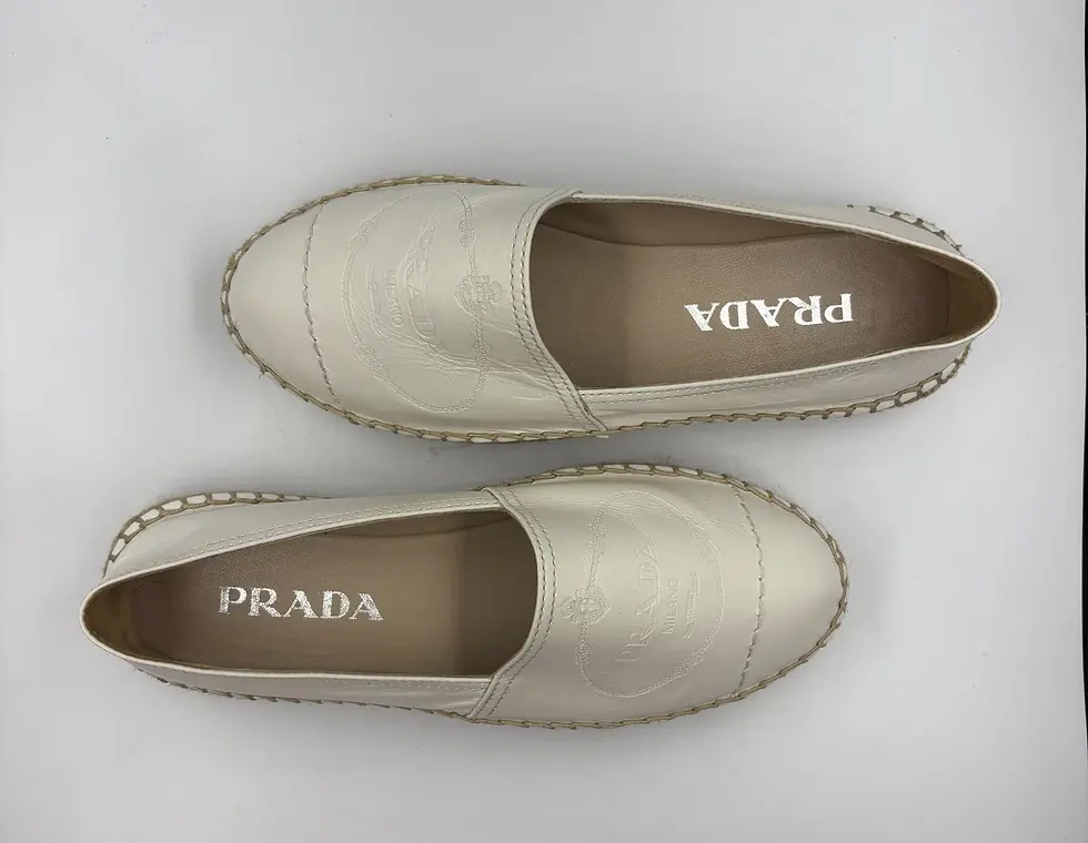 縮圖：NEW PRADA Leather Espadrilles Flats 35 5 US White Logo Stitching Shoes Logo