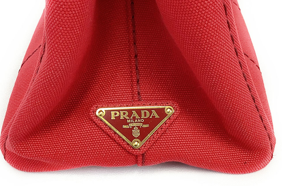 Thumbnail: PRADA Canapa Canvas Small Red Logo Print Two Way Tote Striped Strap Crossbody