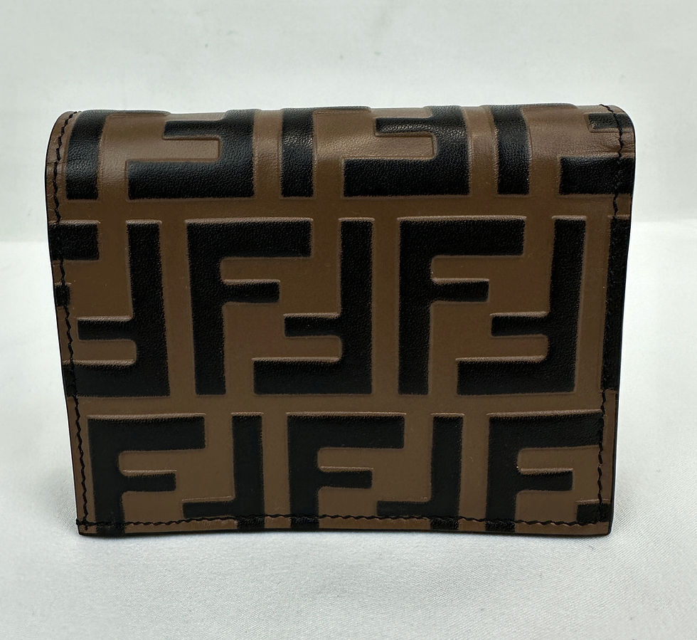 Miniatura: NEW FENDI Small Brown Leather Bifold Wallet Embossed FF Motif Logo Monogram