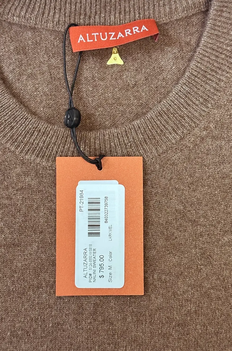 Thumbnail: NWT ALTUZARRA Nalini Cashmere Sweater Medium Brown Knot Tie Pullover Crew Top