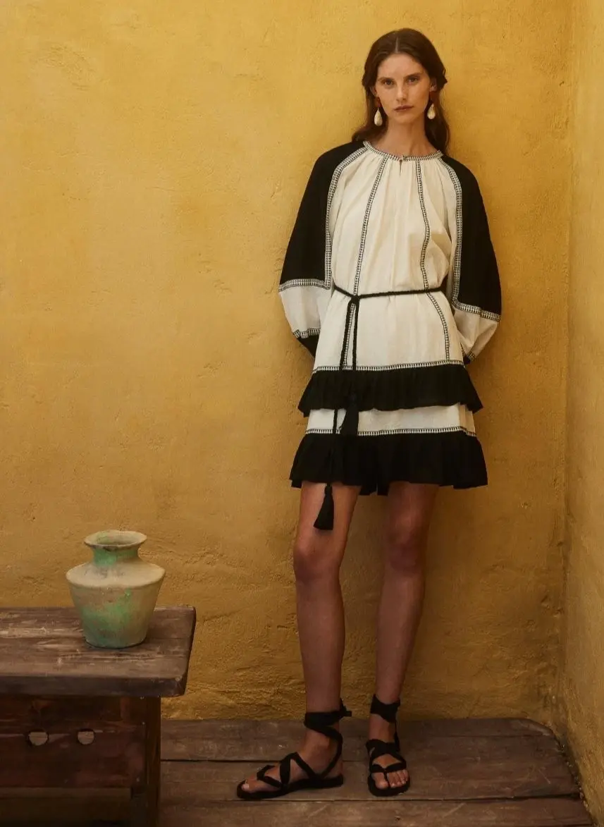 DEVOTION Twins Emphasis Layer Tunic Dress Hem Embroidery Small