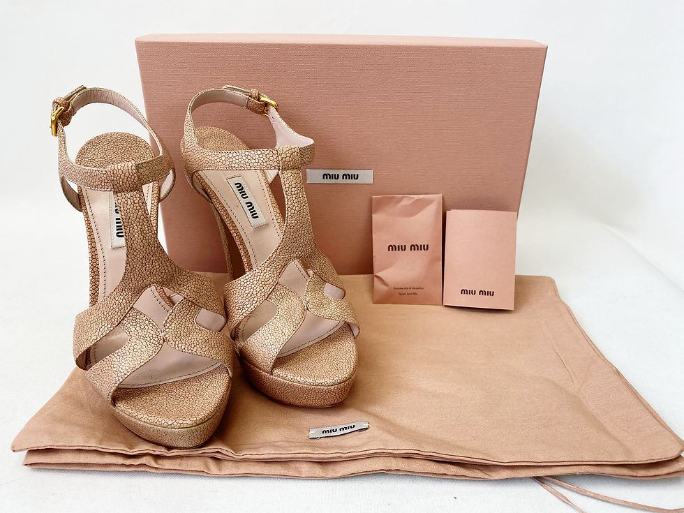 縮圖：NEW MIU MIU Nude T-Strap Stingray Leather Platform Sandals 37.5 Stiletto 7.5