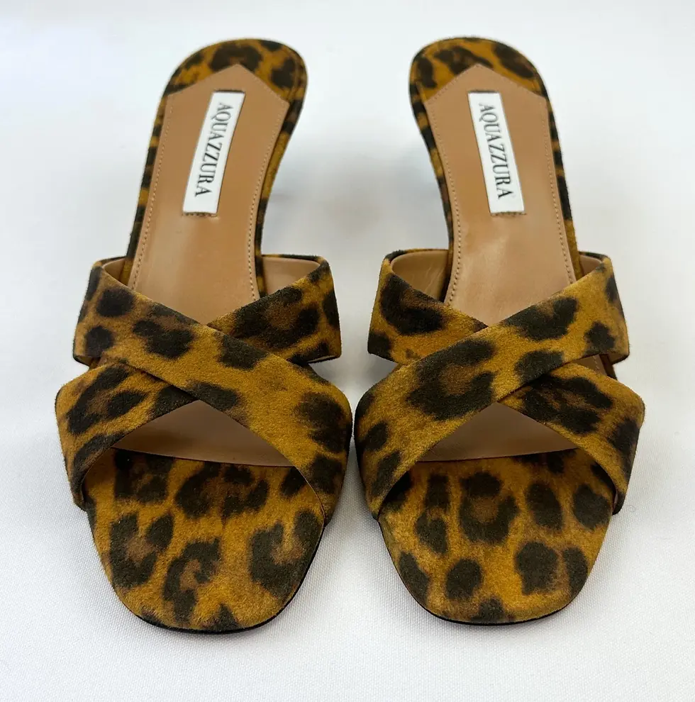 Miniatura: AQUAZZURA Divine 50 Mule Heels 38.5 Brown Leopard Suede Leather Sandals 8.5 NEW