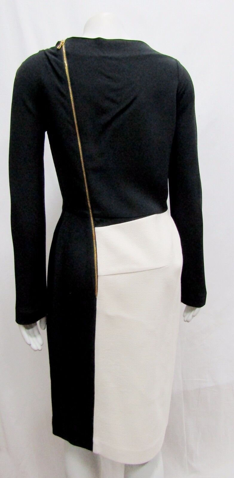 Thumbnail: NEW ROLAND MOURET 8 Cream Black Two Tone Sheath Dress Asymmetric Color Block