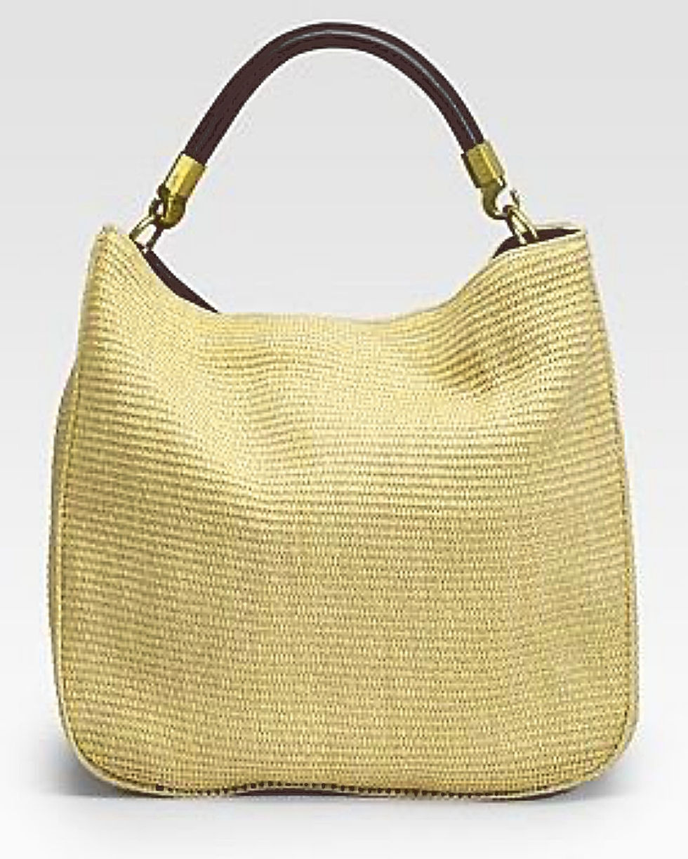 Yves Saint Laurent Roady Natural Raffia Woven Brown Leather Large Hobo Tote