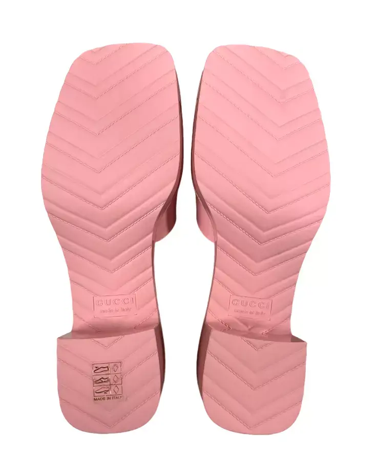 縮圖：GUCCI Block Heel Platform Logo Slide Sandals Pink Rubber Slip On 37 US 7
