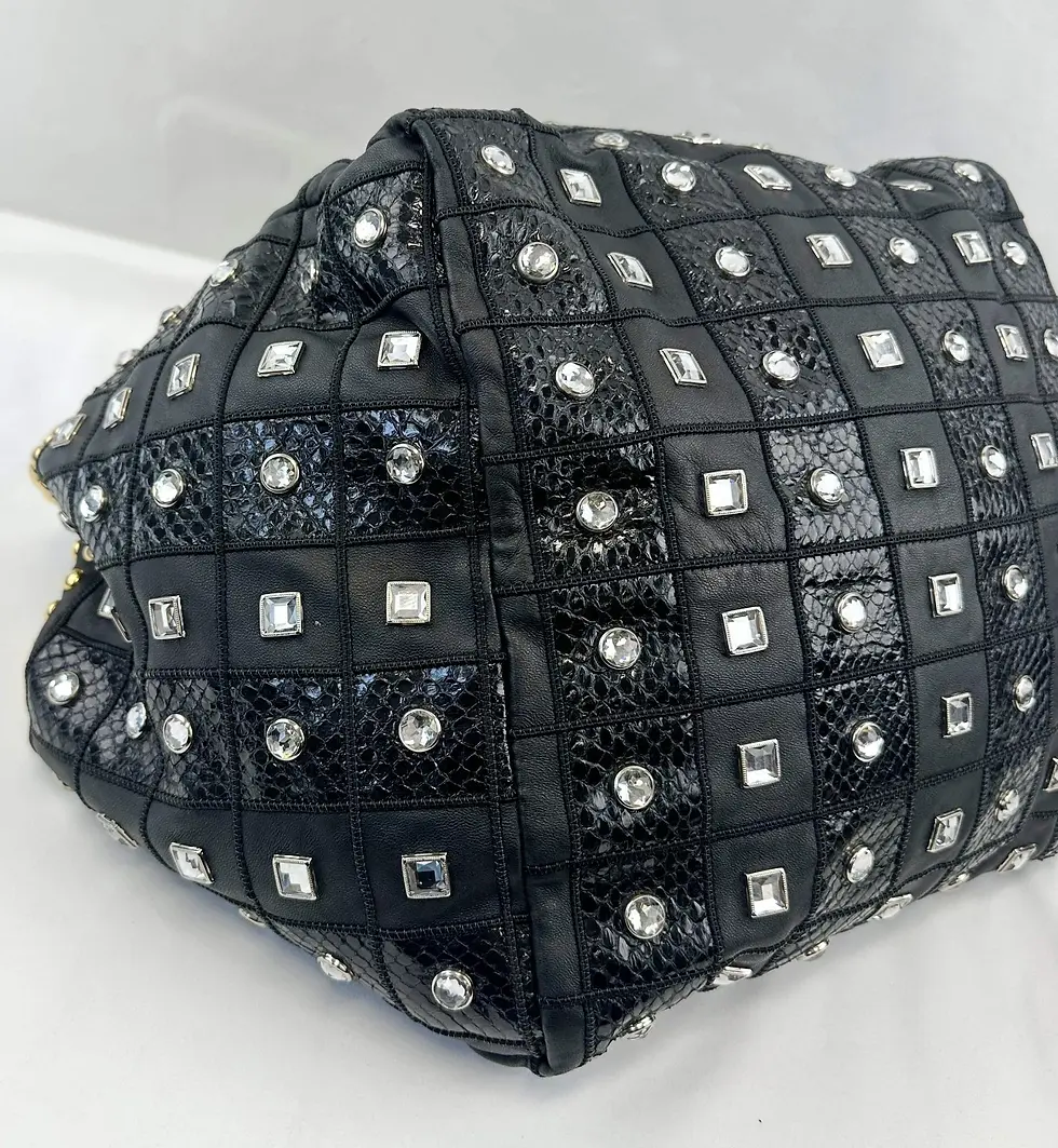 Miniatura: JIMMY CHOO Lohla Black Gold Leather Snake Embellished Rhinestones Hobo Bag Large