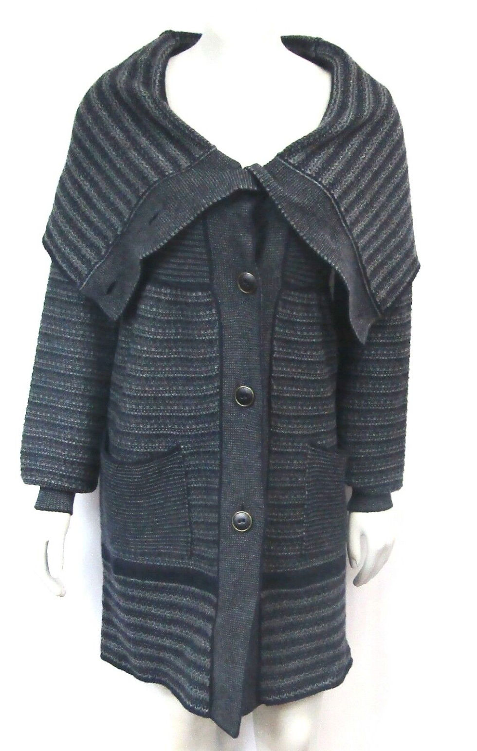 縮圖：STELLA McCARTNEY Knit Cardigan Jacket Buttons Fold Over Collar Medium Navy M